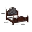 Amio Queen Bed- Button Tufted Faux Leather Headboard- Cherry Brown Wood
