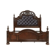 Amio Queen Bed- Button Tufted Faux Leather Headboard- Cherry Brown Wood