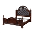 Amio Queen Bed- Button Tufted Faux Leather Headboard- Cherry Brown Wood