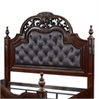 Amio Queen Bed- Button Tufted Faux Leather Headboard- Cherry Brown Wood