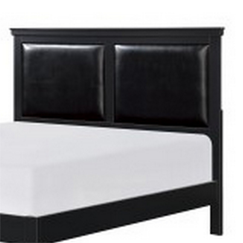 Brite Queen Size Bed- Black Faux Leather Upholstered Headboard- Low Profile