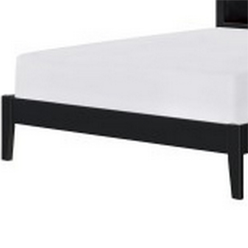 Brite Queen Size Bed- Black Faux Leather Upholstered Headboard- Low Profile