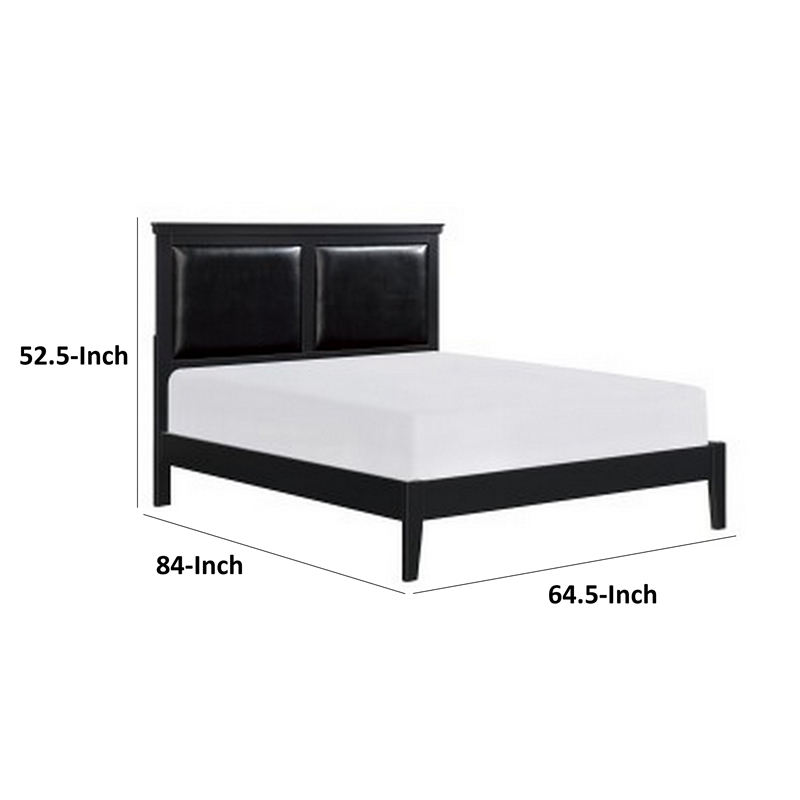 Brite Queen Size Bed- Black Faux Leather Upholstered Headboard- Low Profile