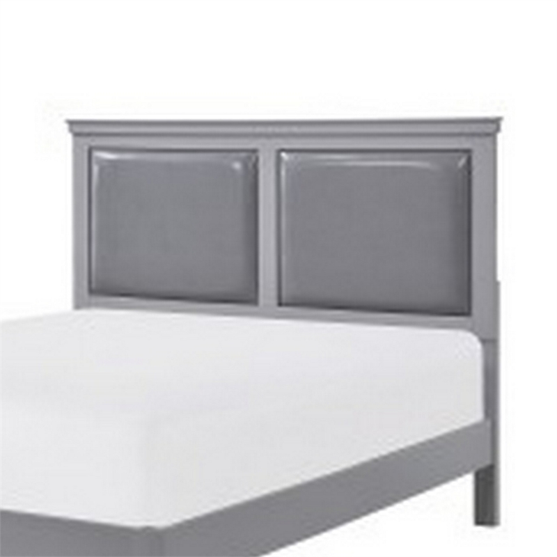 Brite Queen Size Bed- Gray Faux Leather Upholstered Headboard- Low Profile
