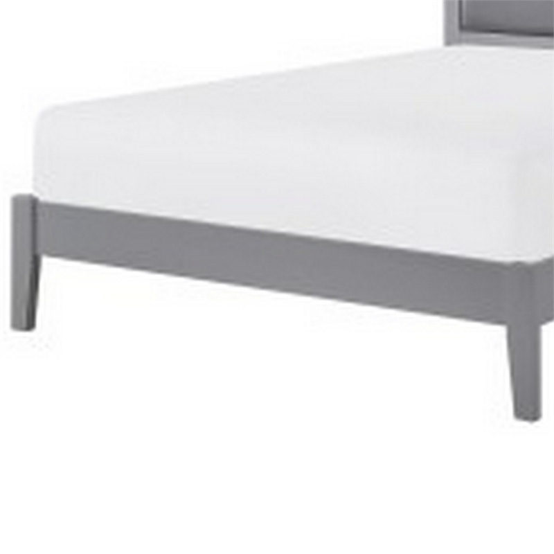 Brite Queen Size Bed- Gray Faux Leather Upholstered Headboard- Low Profile
