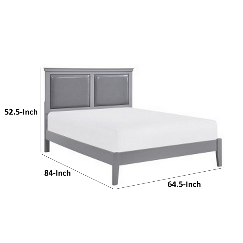 Brite Queen Size Bed- Gray Faux Leather Upholstered Headboard- Low Profile