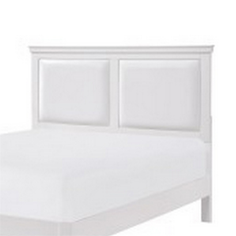 Brite Queen Size Bed- White Faux Leather Upholstered Headboard- Low Profile
