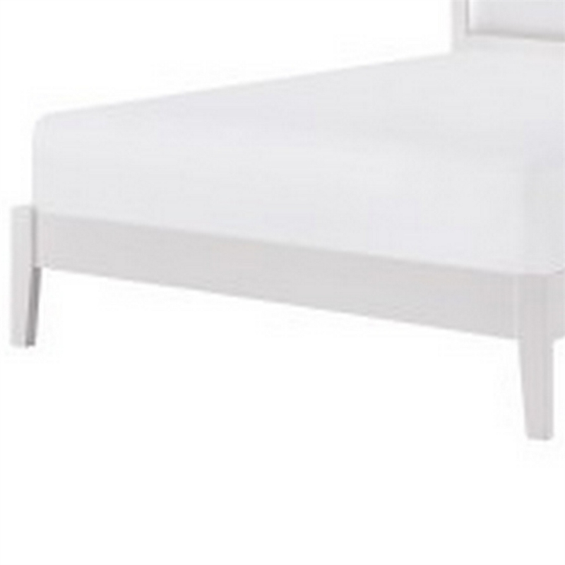 Brite Queen Size Bed- White Faux Leather Upholstered Headboard- Low Profile