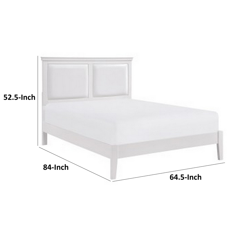 Brite Queen Size Bed- White Faux Leather Upholstered Headboard- Low Profile
