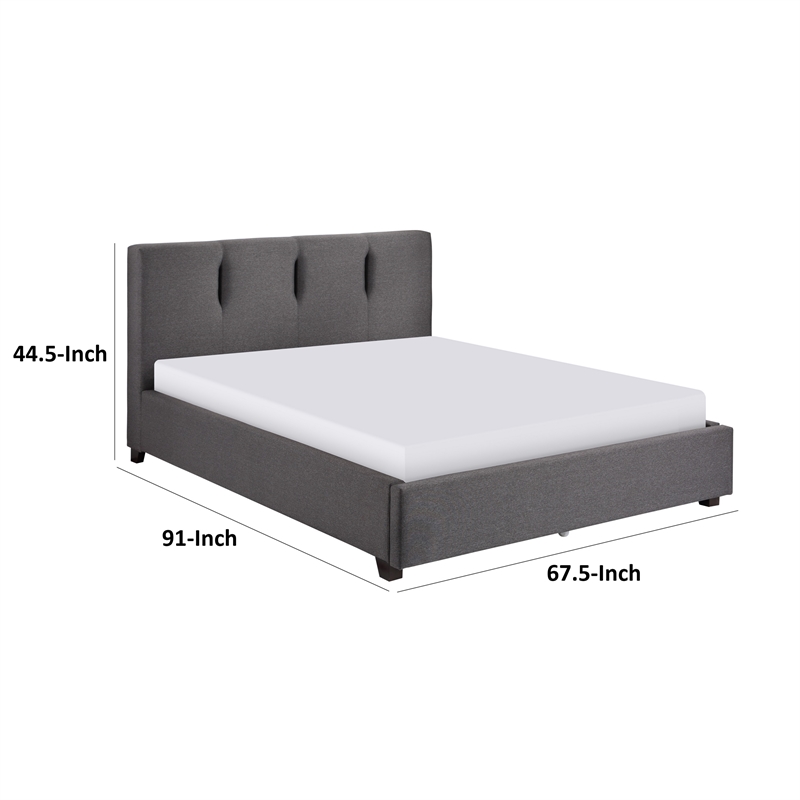 Orra Queen Platform Bed- Tufted Dark Gray Polyester Upholstery- Solid Wood