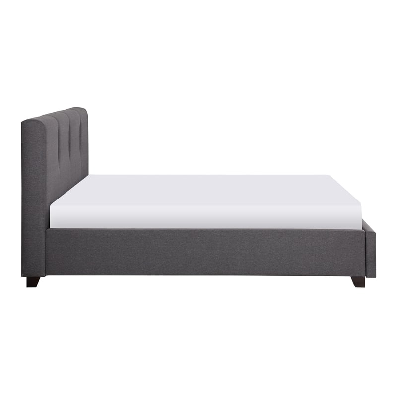 Orra Queen Platform Bed- Tufted Dark Gray Polyester Upholstery- Solid Wood