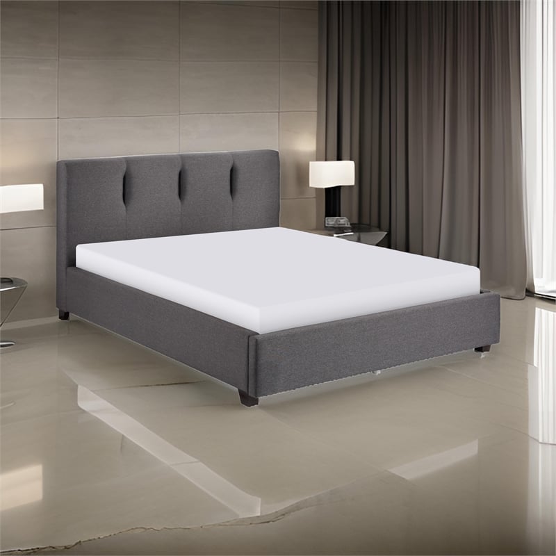 Orra Queen Platform Bed- Tufted Dark Gray Polyester Upholstery- Solid Wood