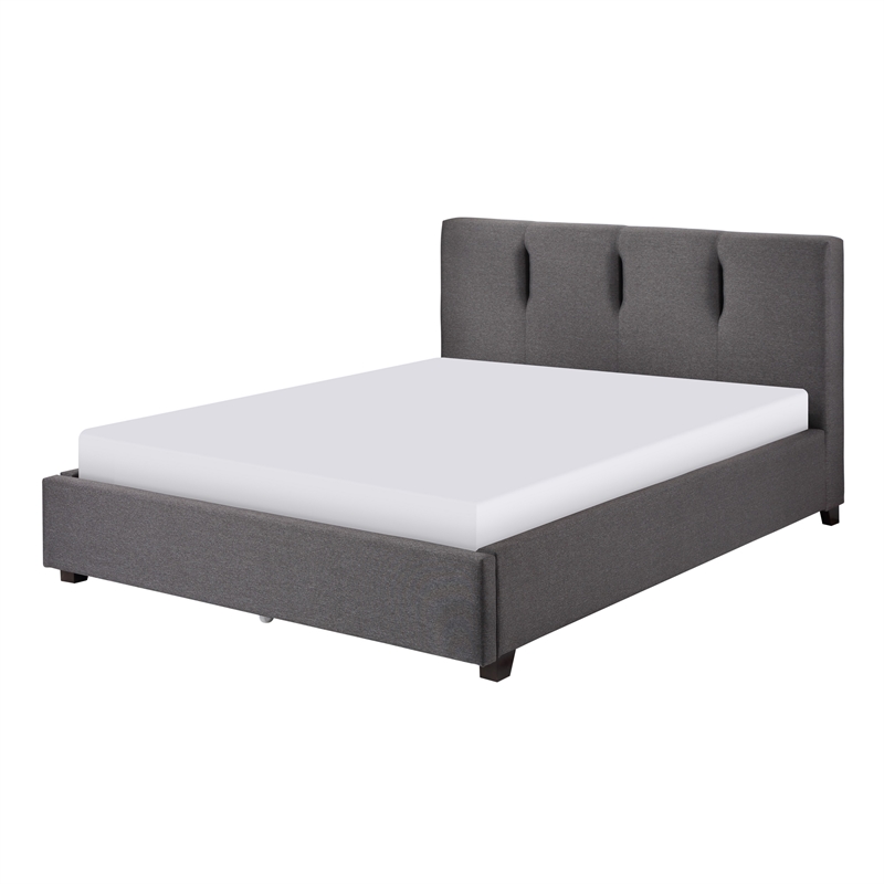 Orra Queen Platform Bed- Tufted Dark Gray Polyester Upholstery- Solid Wood