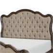 Deborah Queen Bed- Button Tufted Beige Fabric Upholstery- Brown Wood