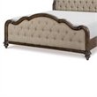 Deborah Queen Bed- Button Tufted Beige Fabric Upholstery- Brown Wood