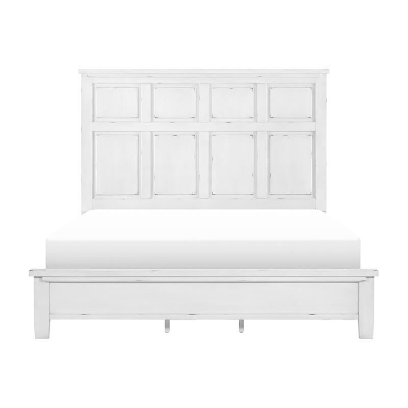 Gemi Queen Size Bed with Headboard- Footboard- Clean Design White Wood