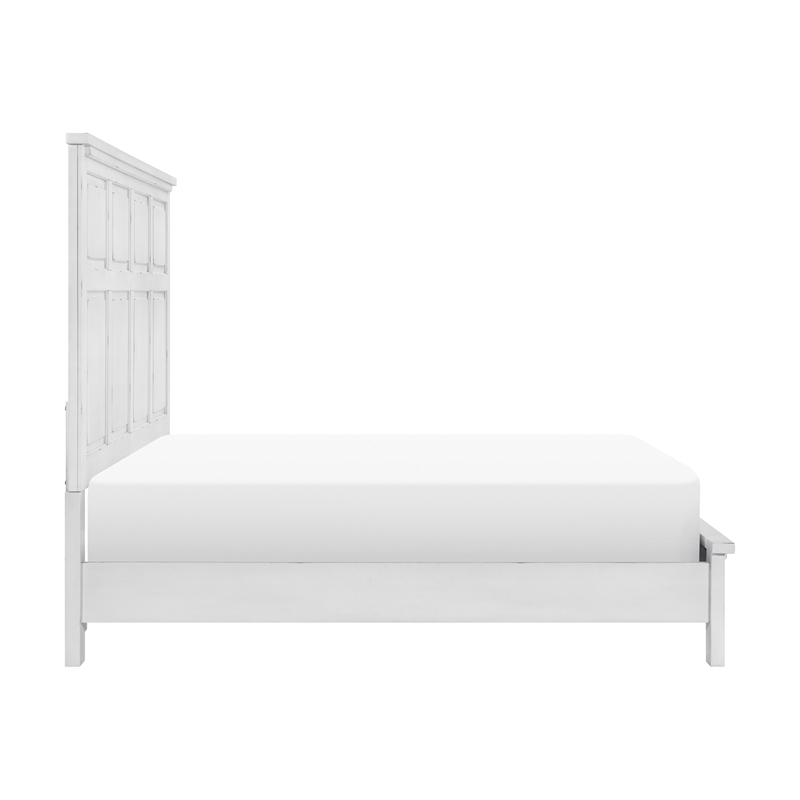 Gemi Queen Size Bed with Headboard- Footboard- Clean Design White Wood