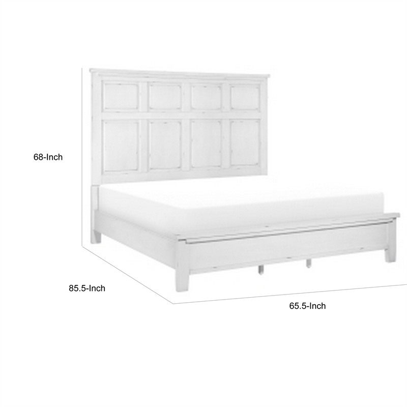 Gemi Queen Size Bed with Headboard- Footboard- Clean Design White Wood