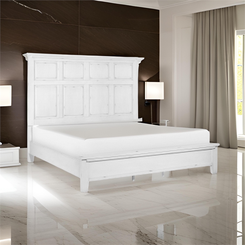 Gemi Queen Size Bed with Headboard- Footboard- Clean Design White Wood
