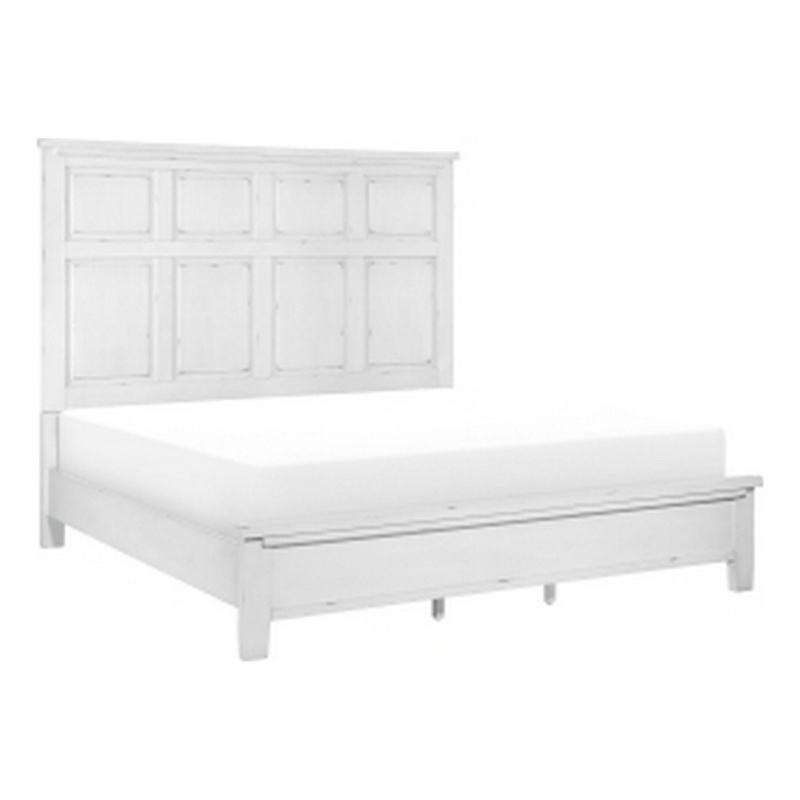 Gemi Queen Size Bed with Headboard- Footboard- Clean Design White Wood