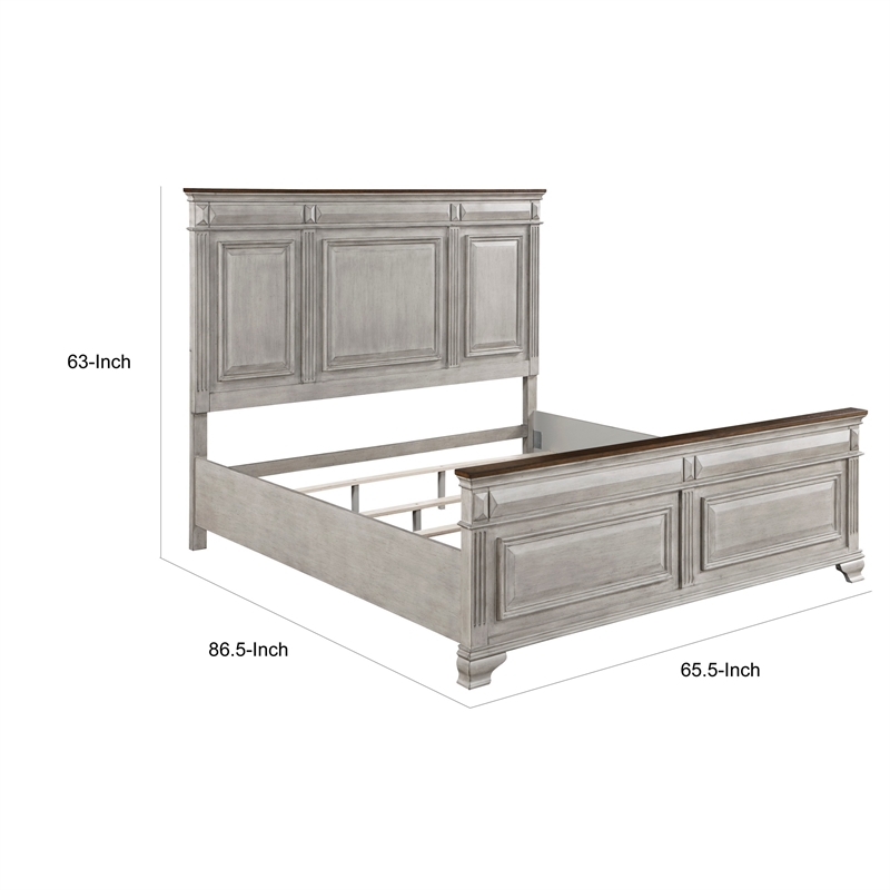 Kova Queen Size Bed- Clean Rustic Headboard Design- Brown Gray Oak Wood