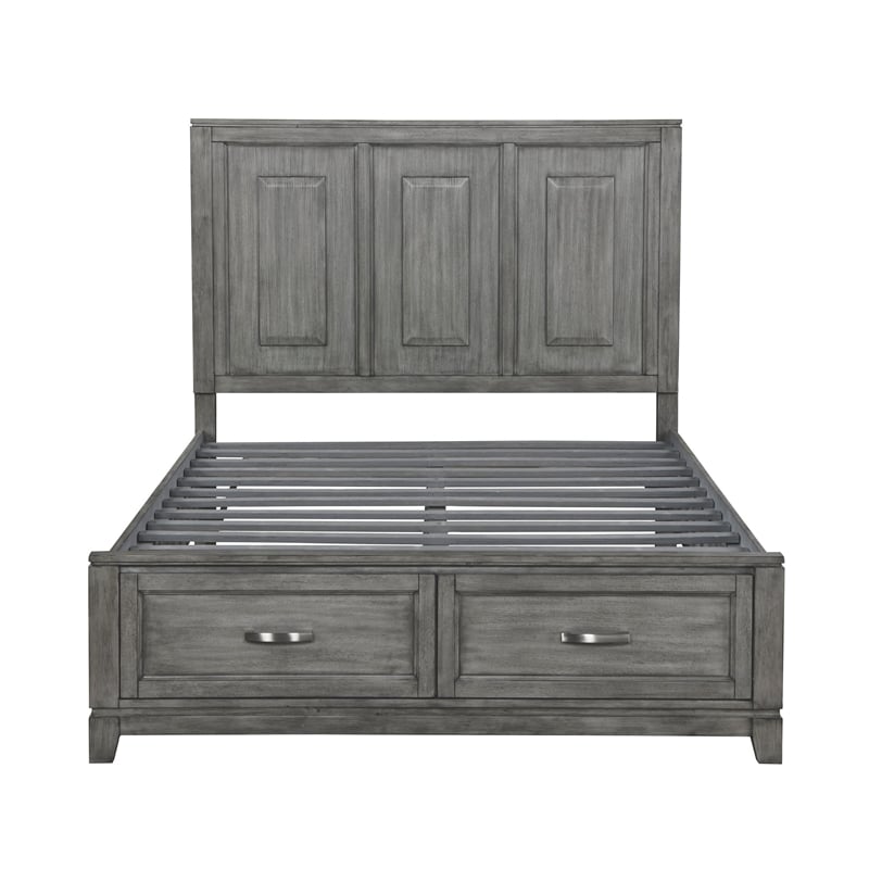 Thiem Queen Size Platform Bed with 2 Storage Drawers- Gray Wood Finish