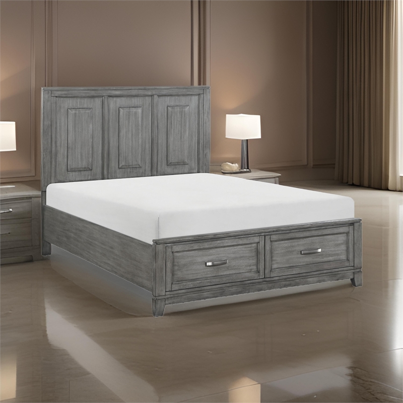 Thiem Queen Size Platform Bed with 2 Storage Drawers- Gray Wood Finish
