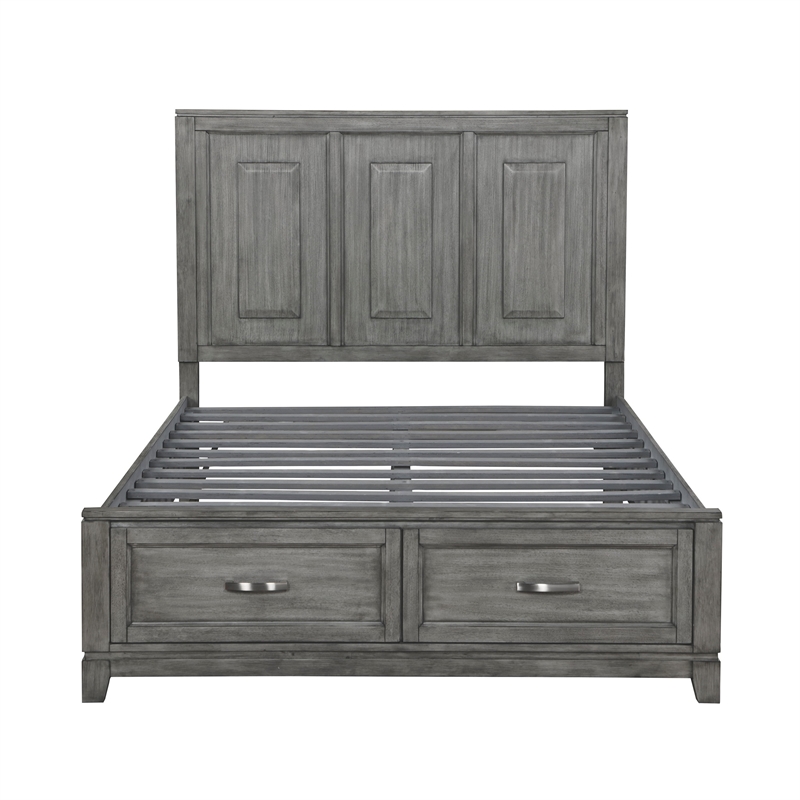 Thiem Queen Size Platform Bed with 2 Storage Drawers- Gray Wood Finish