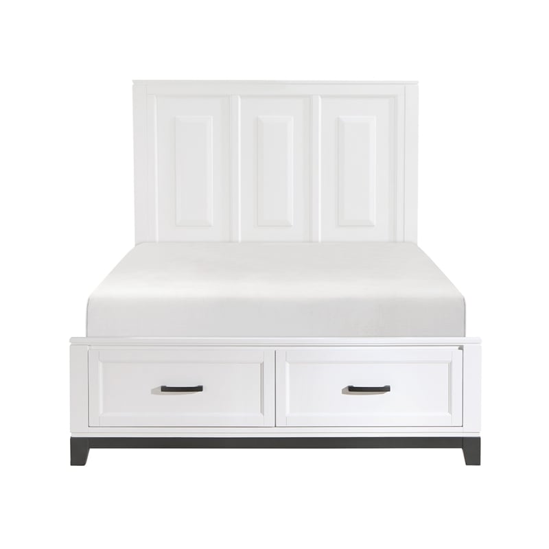 Thiem Queen Size Platform Bed with 2 Storage Drawers- White Wood Finish