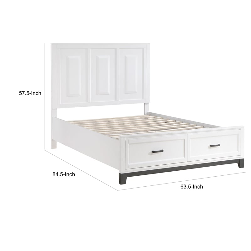 Thiem Queen Size Platform Bed with 2 Storage Drawers- White Wood Finish