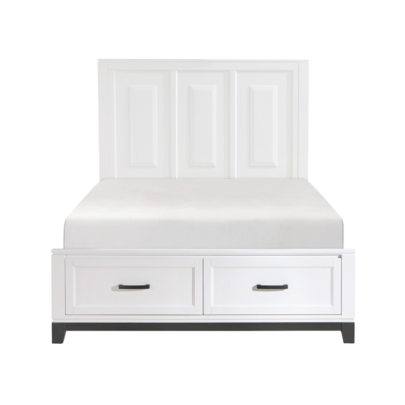 Thiem Queen Size Platform Bed with 2 Storage Drawers- White Wood Finish