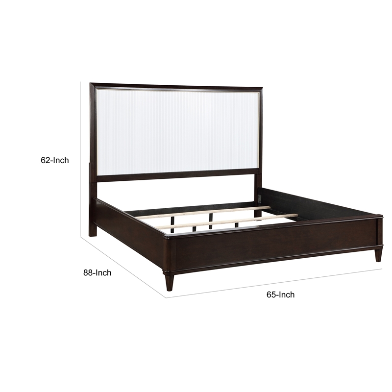 Shim Queen Size Bed with Tall Headboard- White and Cherry Brown Wood