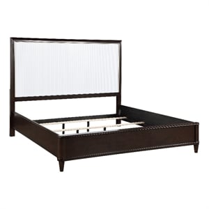 Shim Queen Size Bed with Tall Headboard- White and Cherry Brown Wood
