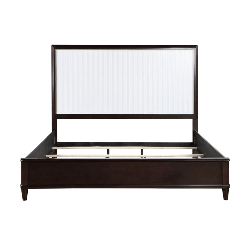 Shim Queen Size Bed with Tall Headboard- White and Cherry Brown Wood
