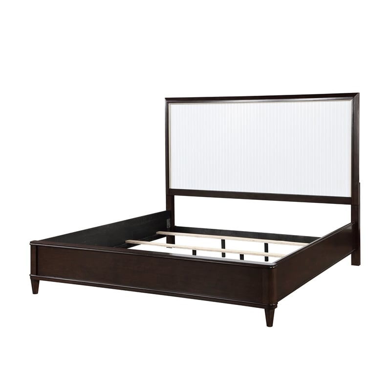 Shim Queen Size Bed with Tall Headboard- White and Cherry Brown Wood