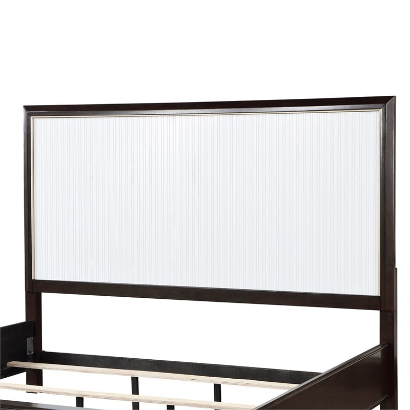 Shim Queen Size Bed with Tall Headboard- White and Cherry Brown Wood