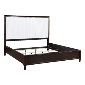 Shim Queen Size Bed with Tall Headboard- White and Cherry Brown Wood