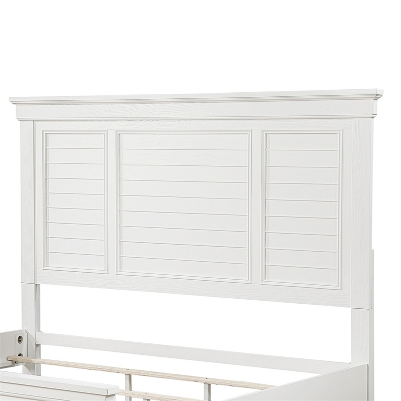 Lyni Queen Size Bed with Farmhouse Style Headboard- Solid White Acacia Wood
