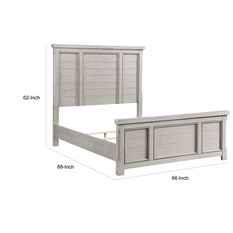 Myna Queen Size Bed with Tall Headboard- Farmhouse White Oak Veneer Wood