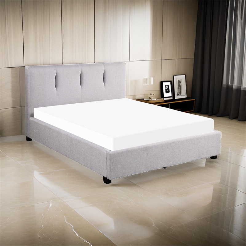 Orra Queen Platform Bed- Tufted Gray Polyester Upholstery- Solid Wood