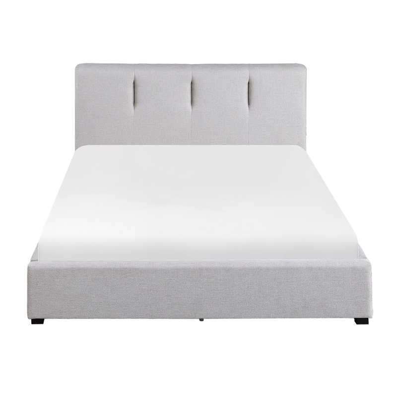 Orra Queen Platform Bed- Tufted Gray Polyester Upholstery- Solid Wood