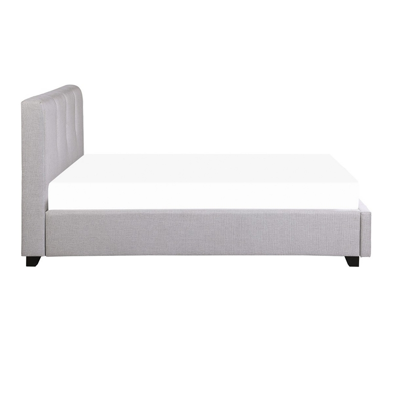 Orra Queen Platform Bed- Tufted Gray Polyester Upholstery- Solid Wood