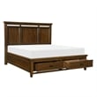 Zian Queen Platform Bed- 2 Drawers with Bar Handles- Brown Cherry Wood