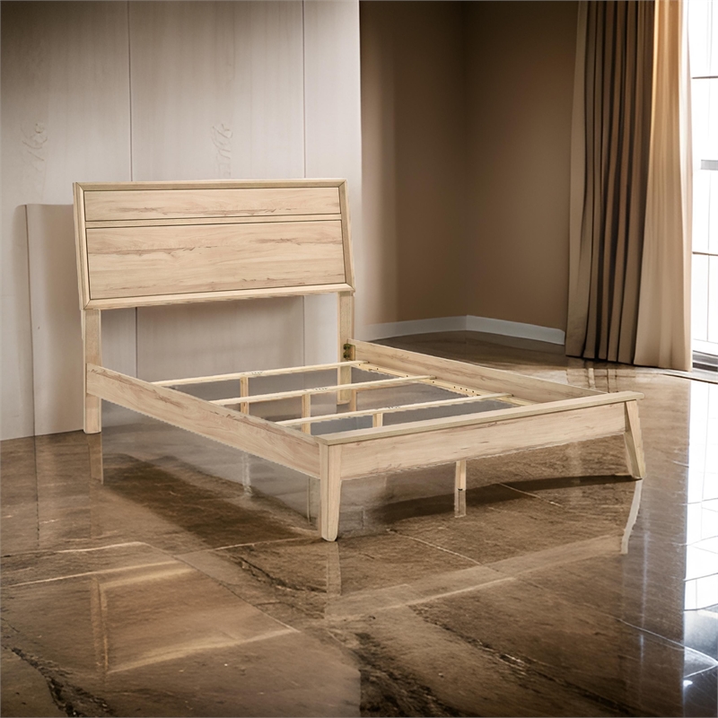 Kali Queen Bed- Panel Design- Melamine Laminate Natural Oak Brown Wood