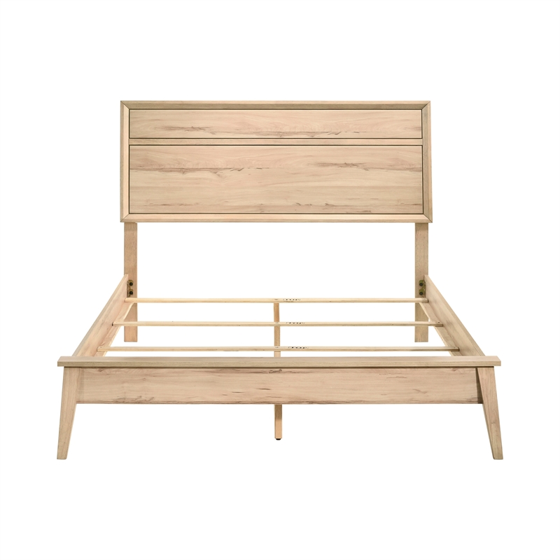 Kali Queen Bed- Panel Design- Melamine Laminate Natural Oak Brown Wood
