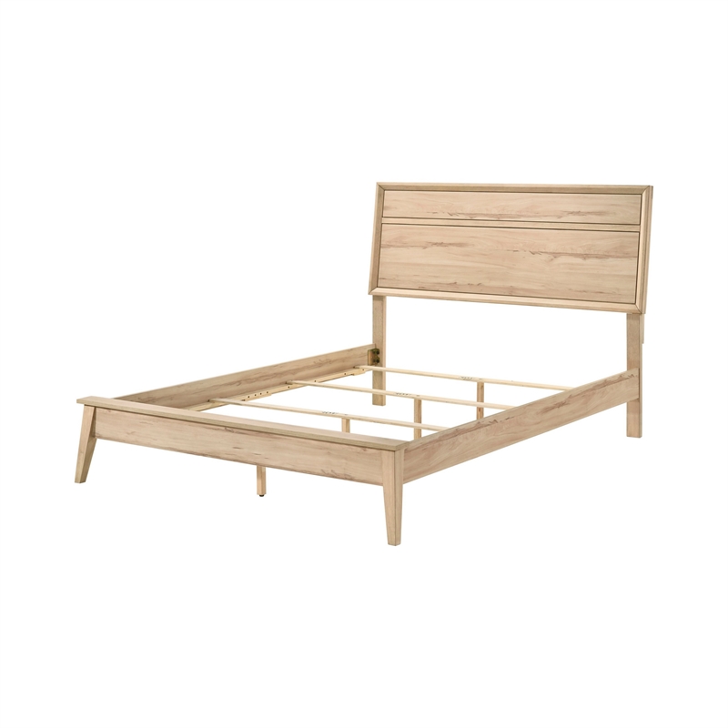 Kali Queen Bed- Panel Design- Melamine Laminate Natural Oak Brown Wood