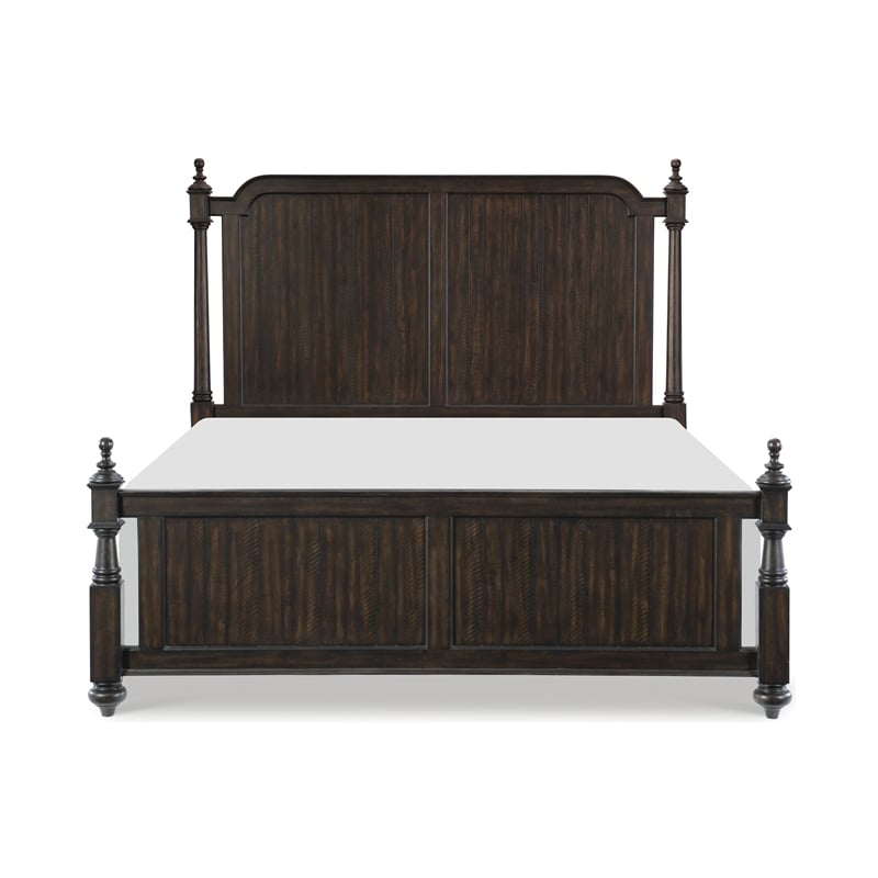 Berey Queen Bed- Classical Column Pilasters- Driftwood Dark Brown Finish