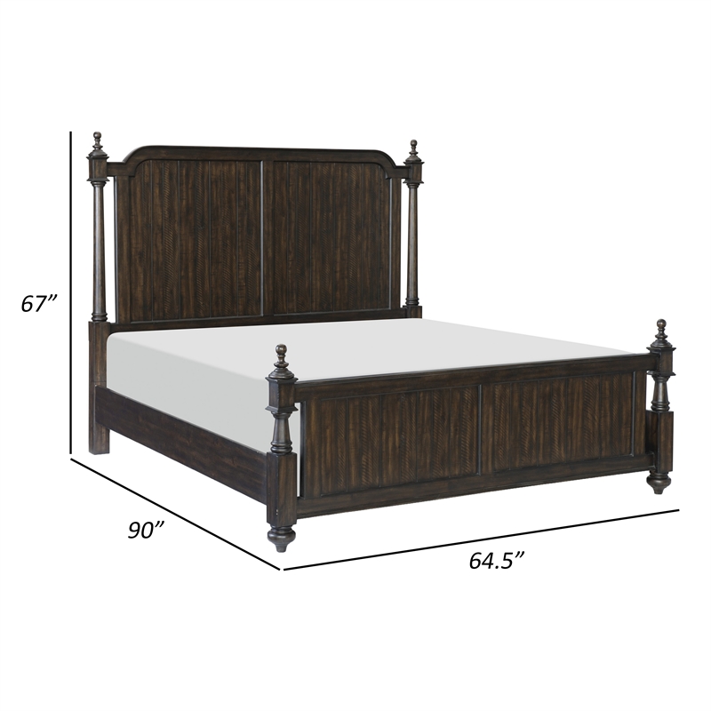 Berey Queen Bed- Classical Column Pilasters- Driftwood Dark Brown Finish