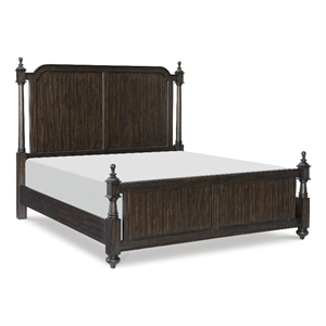 Berey Queen Bed- Classical Column Pilasters- Driftwood Dark Brown Finish