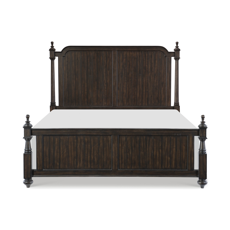 Berey Queen Bed- Classical Column Pilasters- Driftwood Dark Brown Finish